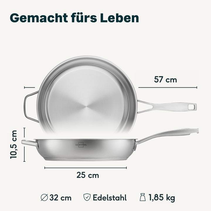 Edelstahlpfanne 32 cm Unbeschichtet