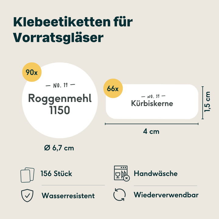 162 Vorratsgläser Etiketten Rund