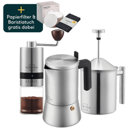 Espressokocher mit Kaffeemühle & Milchaufschäumer