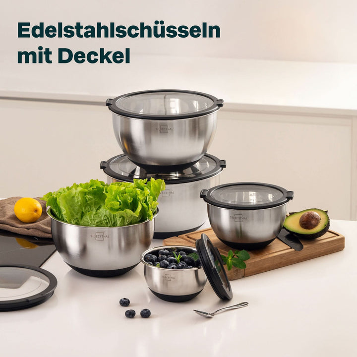Edelstahlschüsseln mit Deckel - 5er Set
