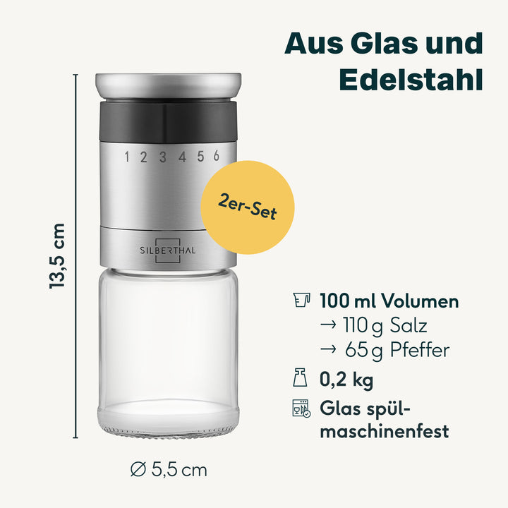 Salz und Pfeffermühle mit Einstellring 2er Set